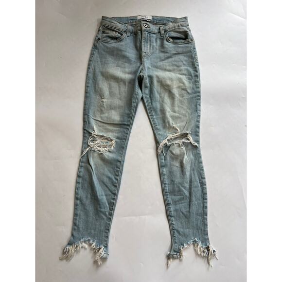Pistola Distressed High Rise Denim Jeans Light Wash Raw Hem Womens Size 27 - Picture 1 of 13